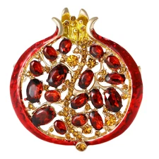Luxury Pomegranate Brooch Crystal Gold Autumn Fall Fruit Pin Winter Jewelry Gift