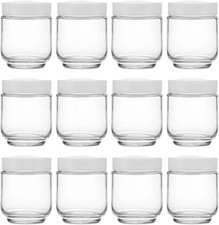 12 Pack 6oz Clear Glass Jars with White Lids for Spices, Party Favors, Jams etc.