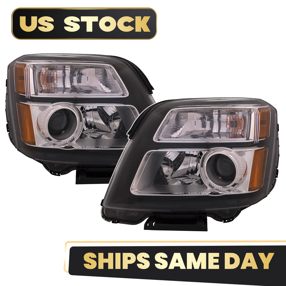 For 2016 2017 GMC Terrain Denali Headlight Black Bezel w/ Bulb Left+Right Pair Foto 2 de 4