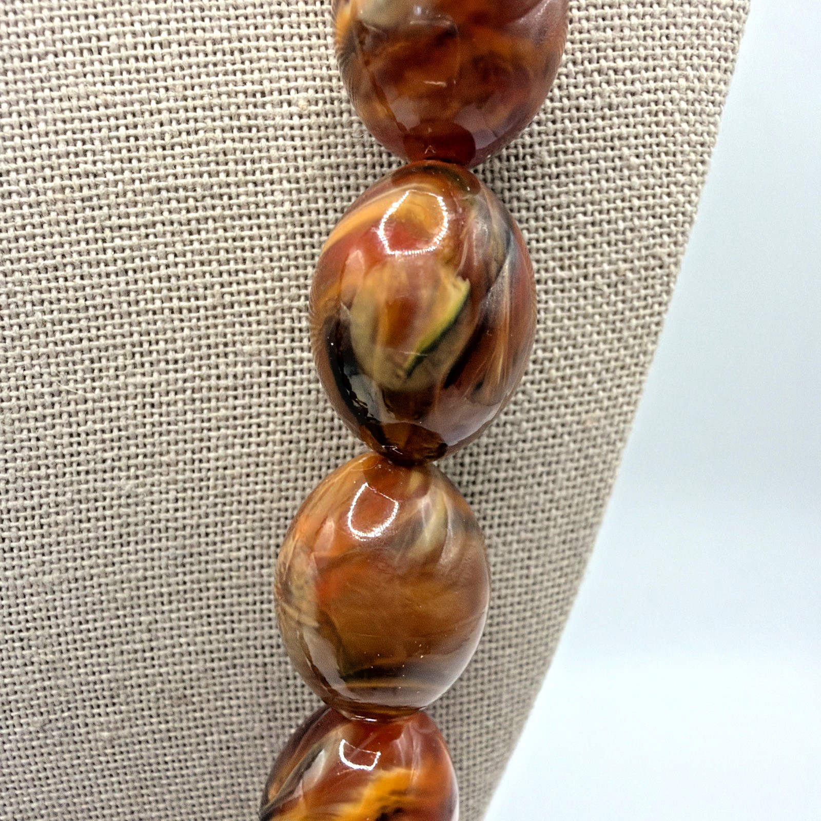 Vintage Amber Brown Swirl Lucite Beaded Necklace