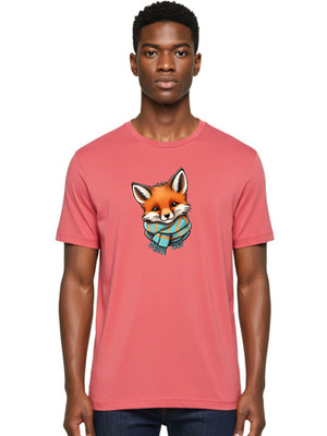 Fox-With-Scarf Mens Graphic Tee, 100% Cotton, Casual Summer Wear