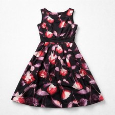Adrianna Papell Party Dress Floral Print Black Sleeveless A-Line Size 8
