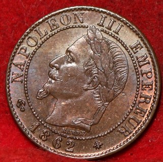 Uncirculated 1862 France 1 Centime Foreign Coin