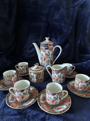 Japanisches Imari Arita Pfau Demitasse 15-teiliges Kaffee-/Teeservice Marugo