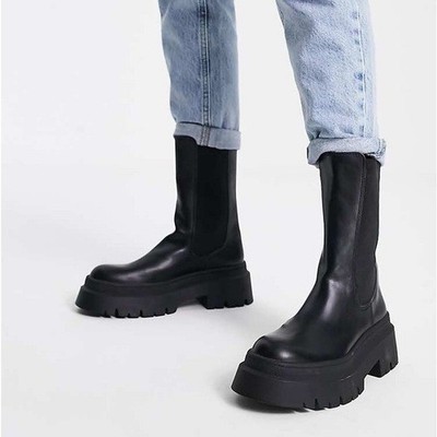 ASOS Black Pull & Bear tall ankle chunky chelsea boots Docs Women s size 8