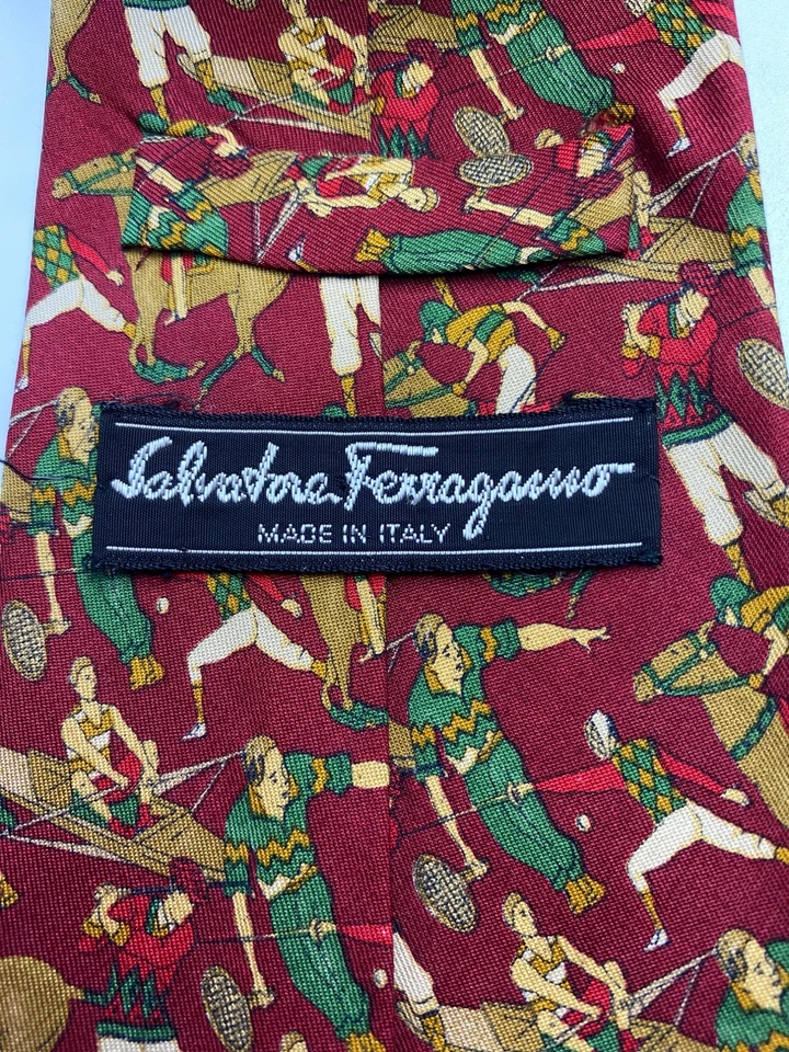 Corbata deportiva de seda para hombre Salvatore Ferragamo tenis de remo ecuestre Foto 3 de 4
