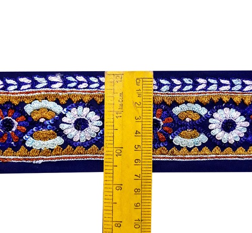 Vintage Saree Border India Decorative Trim Antique Embroidered Ribbon Silk Sari - Picture 7 of 8
