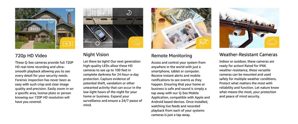 4 Pack Q-See 720p HD 1MP Wired Security Cameras QCA7209B + Cable Accessory Pack - Image 3 of 4