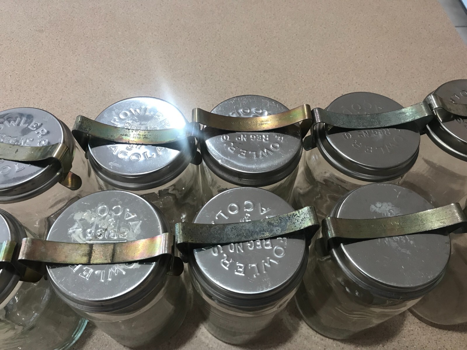 TEN Fowlers Vacola Size 20 Preserving Bottles Jars Stainless Steel Lids