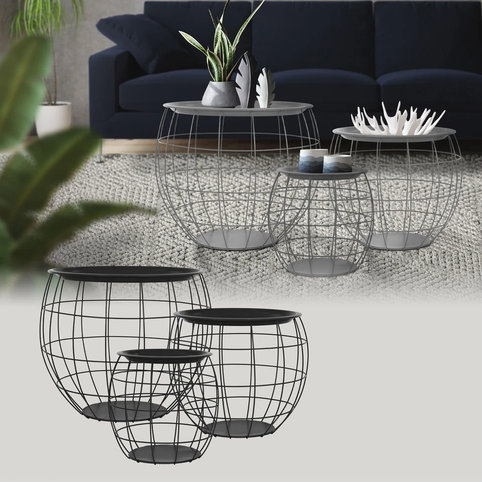Set de 3 table basse en métal noir/gris au choix plateau amovible forme ronde - Photo 1/1