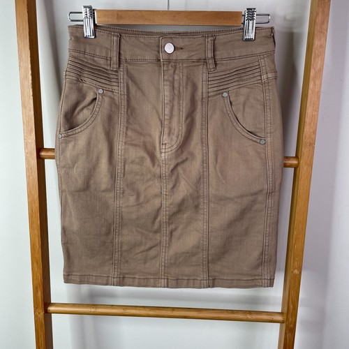 Seed Heritage Pencil Skirt Womens 6 Brown Denim Knee Length Stretch Pockets