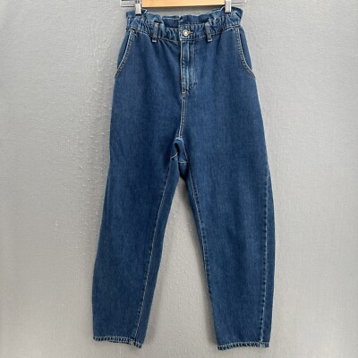 Zara Women's Paper Bag Style Cinch High Waist Jeans Blue Sz Baggy Relaxed  90s