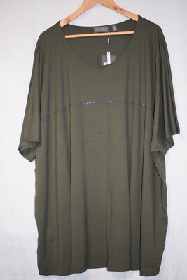 Ulla Popken Selection 1/2-Arm Shirt Farbe Oliv Strassbesatz Gr. 62/64 NEU