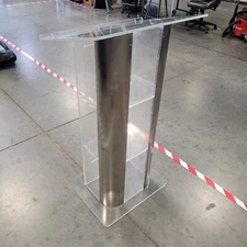 Clear Acrylic Podium with Curved Stainless Steel Sides