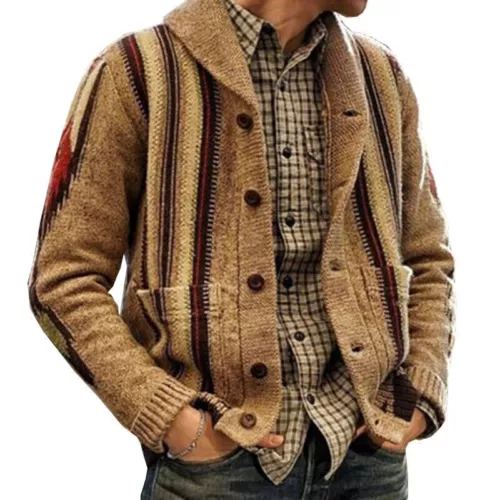Herren Einreihig Gestreift Warm Pullover Strickjacke Strick Mantel Jacke Top - Bild 1 von 5