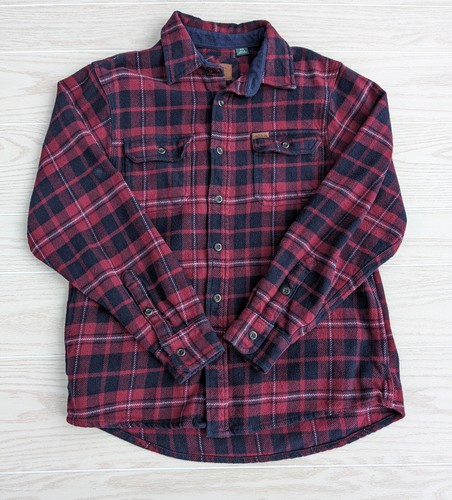 Orvis Men's Large Maroon Navy Plaid Heavy Cotton Flannel Button Shirt Shacket - Picture 13 of 13