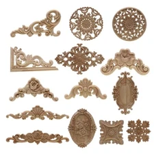 Wood Carved Long Applique Figurine Craft Corner Frame Doors Furniture Decoration