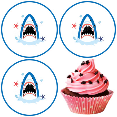 Hai-Fisch eßbar Muffin Tortenaufleger Party Deko Geburtstag Cupcake Shark Meer