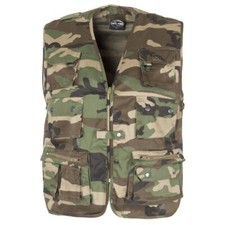 Woodland Mil-Tec Fishing Hunting Vest 14 Pockets Open Design Mesh Lined 