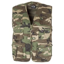 Woodland Mil-Tec Fishing Hunting Vest 14 Pockets Open Design Mesh Lined 