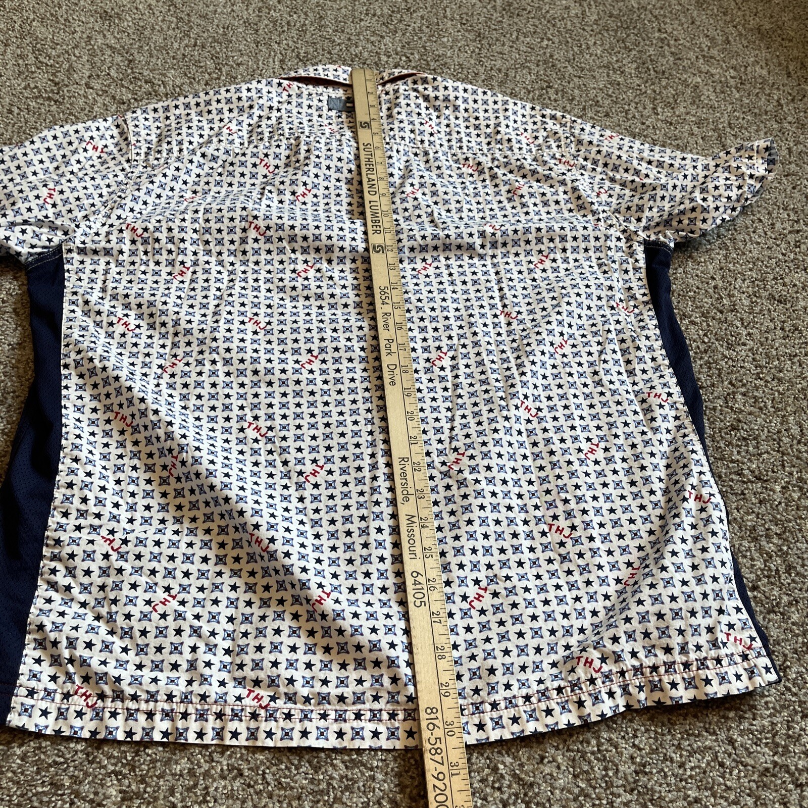 Tommy Jeans Logo Mens Button-Up Casual Shirt Short Sleeve Pockets Mesh Large - View 11