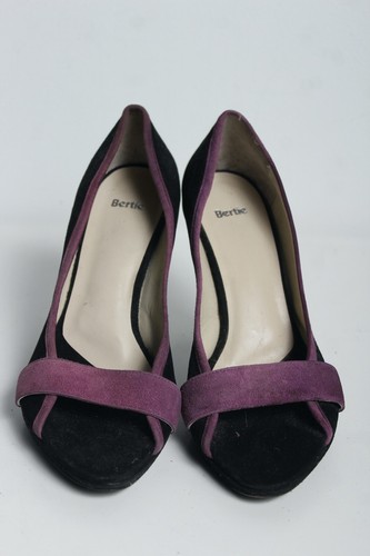 Bertie Womens Peep Toe Suede Leather Heels - Black Purple - Size 4 - Picture 2 of 5