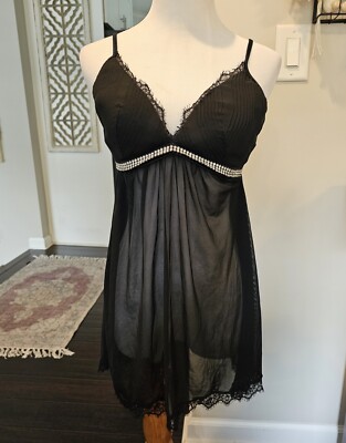 victoria secret black lingerie dress •Size 34C• Sexy Little Things Sheer Babydoll Rhinestones Hits at above the ATT|Size adults|S Leona Hooded Dress - Size:Pre-order 7XL