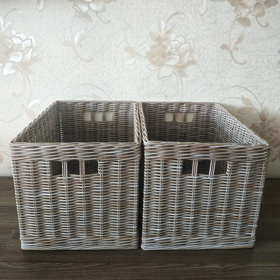 Grey-beige rectangular wicker storage basket, Laundry basket, Shoe basket - Image 2 of 4