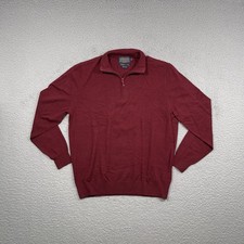 Pendleton Men's Medium Red 1/4Zip Pullover 100 Merino Wool Washable Small Hole