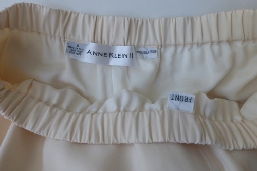 Vintage 90s Anne Klein ll Ivory silk high rise straight leg trouser pants 8 - Picture 4 of 4