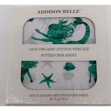 Addison Belle 100 Organic Cotton Percale Fitted Crib Sheet Mermaid Starfish