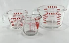3 Vintage Glass Measuring Cups PYREX J Handles 4Cup/1Cup Anchor Hocking 1Cup