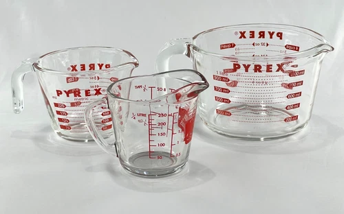 3 Vintage Glass Measuring Cups PYREX J Handles 4Cup/1Cup Anchor Hocking 1Cup