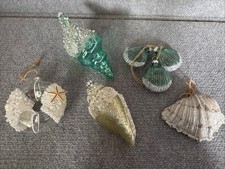 Coastal Nautical Christmas Ornaments Lot 5 Beaded Shells Beach Farmhouse Decor