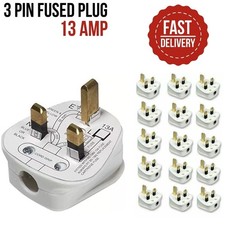 13A UK 3 Pin Fused Mains Plug White Plastic BS1363 Compliant Replacement Socket