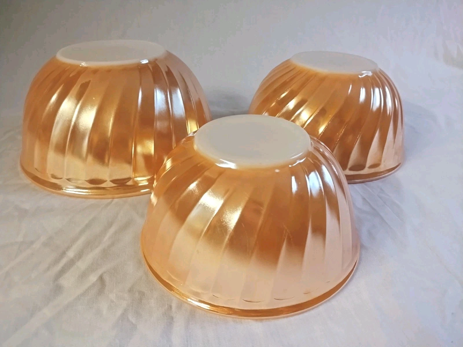 Vintage Fire King Peach Luster Swirl Nesting Mixing Bowls Set of 3