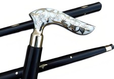 Luxury Black Walking Cane Floral Handle Gold Accent Elegant Mobility Aid 36Inch