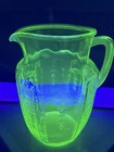 Vintage ANCHOR HOCKING 8”Uranium Glass Pitcher Princess Pattern 1930s