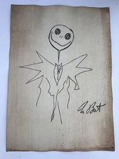 Tim Burton COA Art Painting Original Drawing Vintage Paper Signed