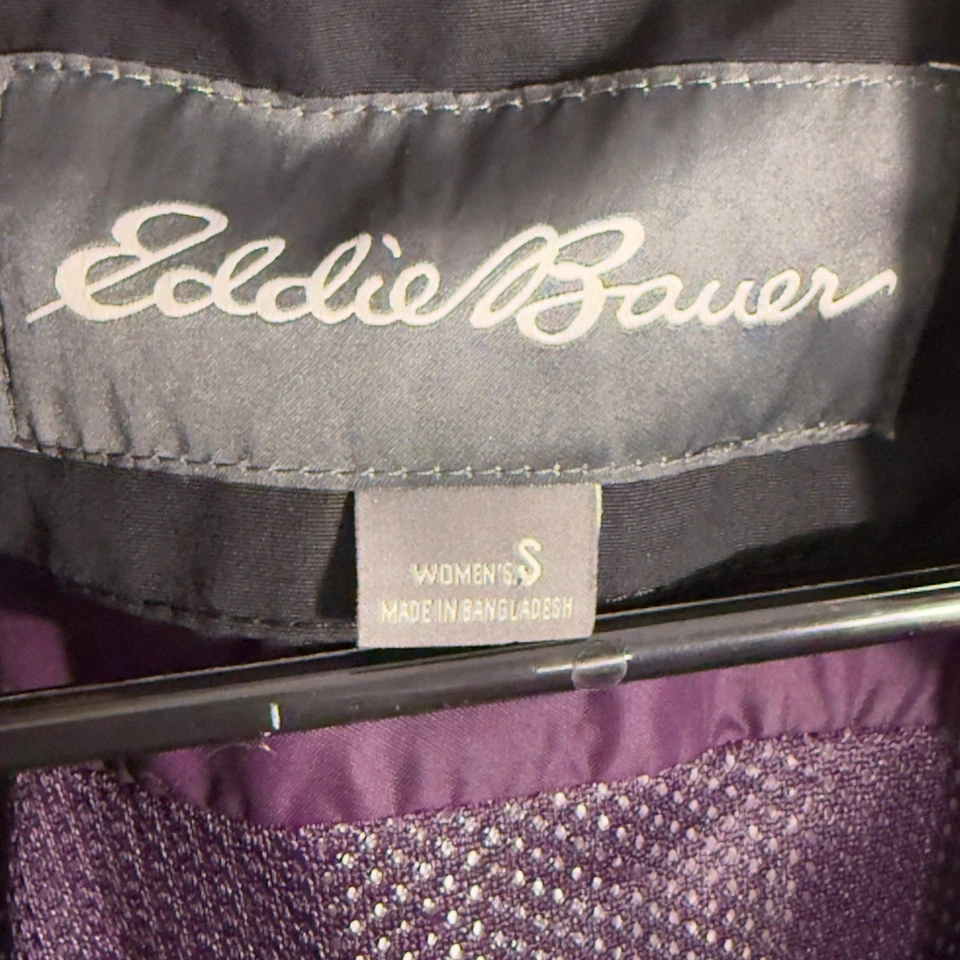Chaqueta de lluvia Eddie Bauer Weatheredge pequeña negra púrpura con capucha para mujer Foto 4 de 4