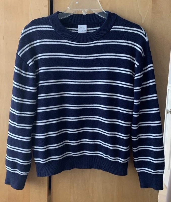 Zara Youth Navy Striped Pullover Jumper Cotton Sweater 11-12 Years Knitwear