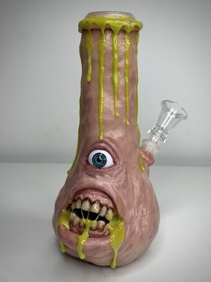 Leuchtbong - handgefertigtes seltsames Polymer Clay Räucherstück - einäugiges Schleimwesen