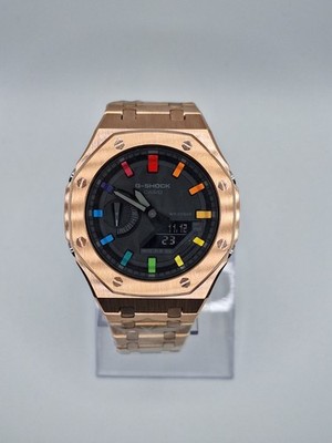Casio G-Shock GA-2100 Herrenuhr   CasiOak Mod | Roségold / Rainbow / Edelstahl