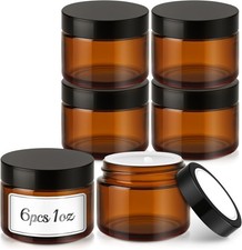 1oz Glass Jars with Lids, 6 Pack Small Amber Glass Jars with Labels, Refillable