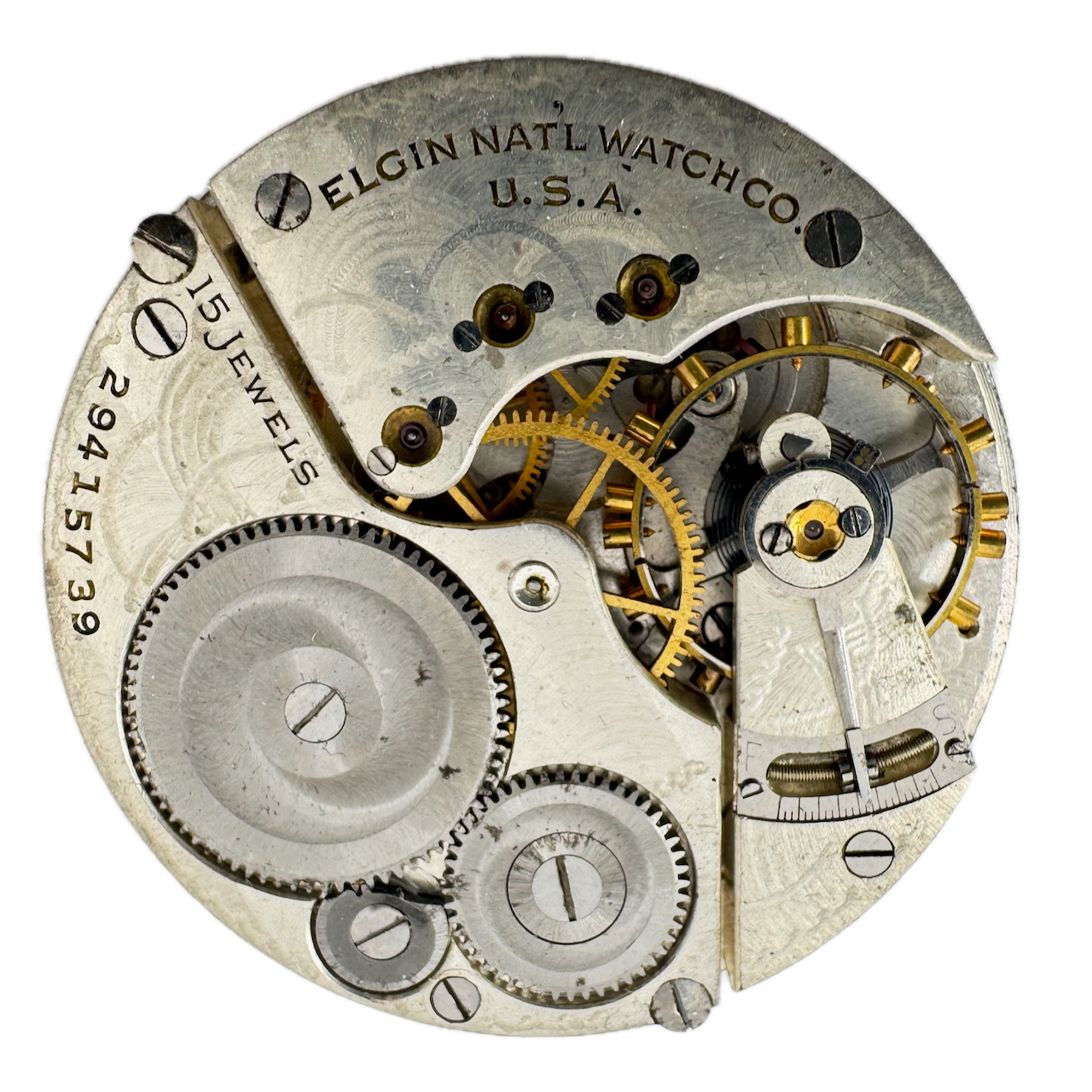 Vintage 16s 1927 Elgin Pinstriped 15 Jewel Mechanical Pocket Watch Movement 313