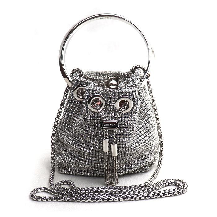 JIMMY CHOO Bag: Micro Bon Bon Mini Bucket Silver W11.5×H12×D7cm w