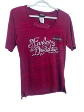 Harley-Davidson Shirt Womens Medium Red Graphic Made in USA Edinburgh Scotland