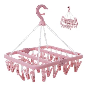 Rainfordhoma Sac à linge avec 32 Clips, Pliable suspension rose clair