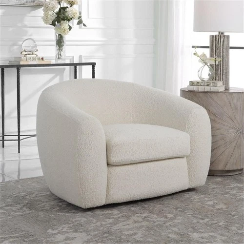 Uttermost Capra Contemporary Fabric and Wood Art Deco Swivel Chair in White - Picture 2 of 9