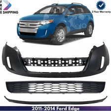 Front Bumper Cover Fascia Paintable & Lower Grille For 2011-2014 Ford Edge